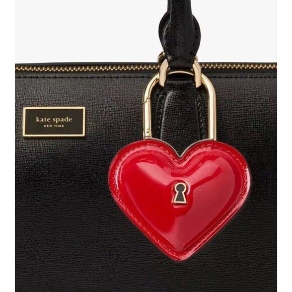 Kate Spade Key To My Heart Lock Keyfob Keychain Bag charm Red Novelty NWT - Picture 2 of 4